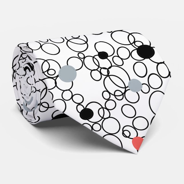 Coral Black White Circles, Dots Tie (Rolled)