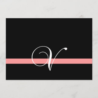 Coral Black White Monogram V Wedding Invitation