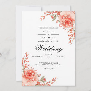 Coral Bloom Accent Wedding Invitation