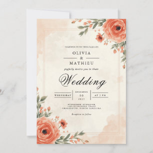 Coral Bloom Archway Floral Wedding Invitation