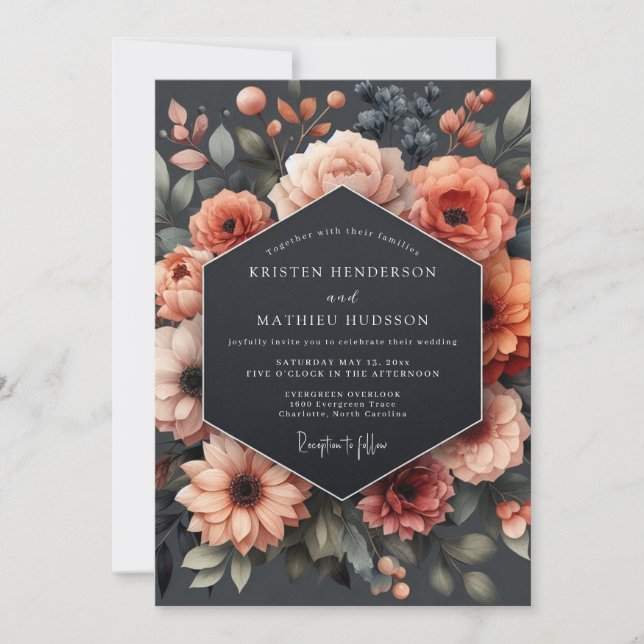 Coral Bloom Autumn Romance Wedding Invitation (Front)