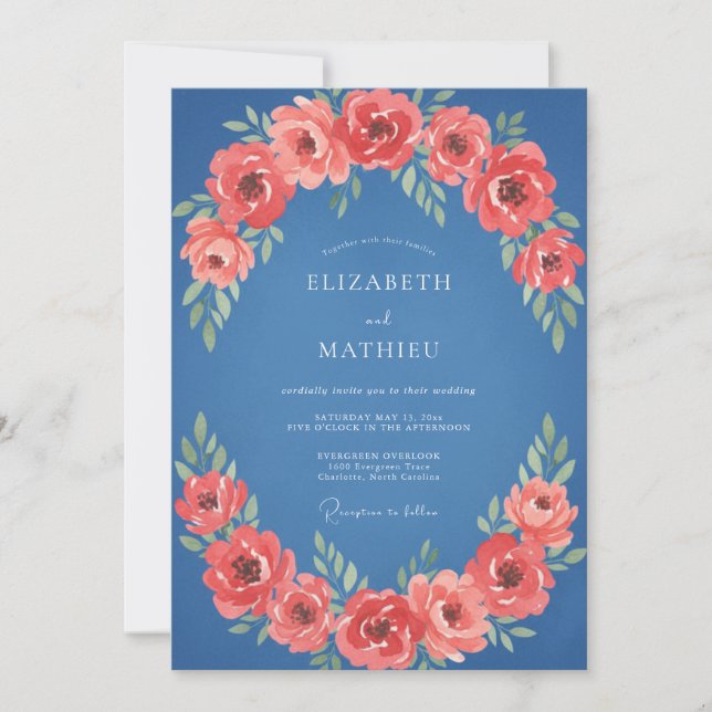 Coral Bloom Garland Wedding Invitation (Front)