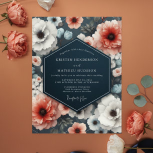 Coral Bloom Moody Romance Wedding Invitation
