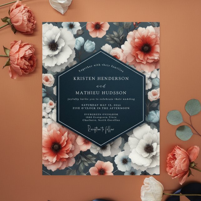 Coral Bloom Moody Romance Wedding Invitation (Creator Uploaded)