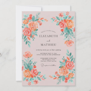 Coral Bloom Painterly Flourish Wedding Invitation