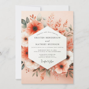 Coral Bloom Romance Wedding Invitation