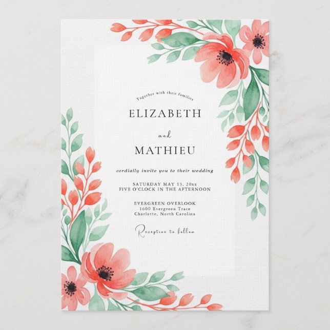 Coral Bloom Romantic Wedding Invitation (Front)