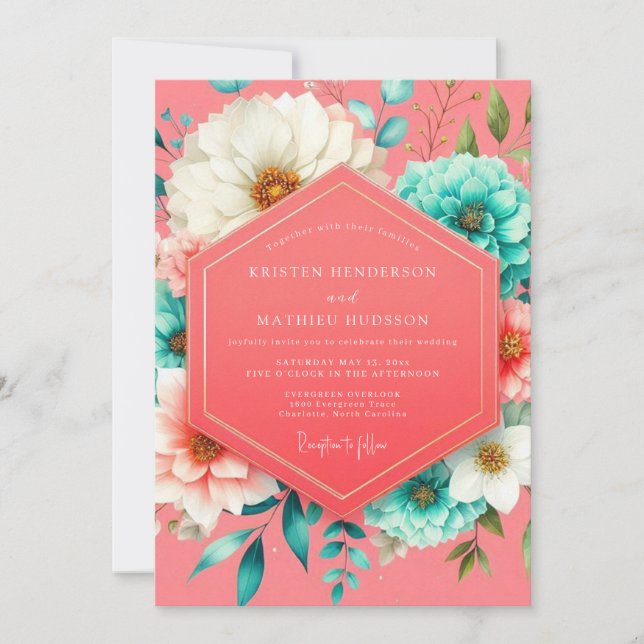 Coral Bloom Romantic Wedding Invitation (Front)