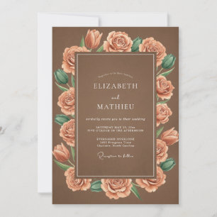 Coral Bloom Rustic Romance Wedding Invitation