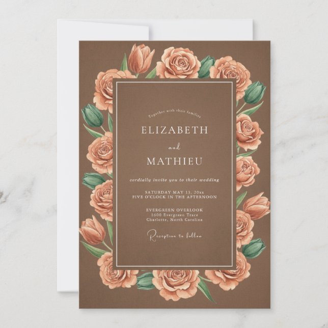 Coral Bloom Rustic Romance Wedding Invitation (Front)