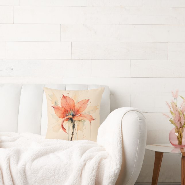 Coral Bloom Watercolor Decorative Pillow (Couch)