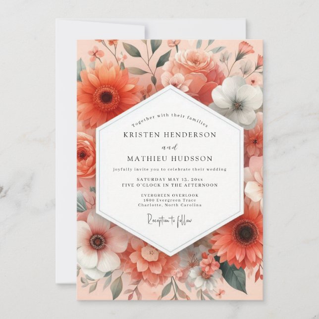Coral Bloom Whimsical Wedding Invitation (Front)