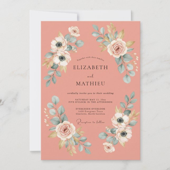 Coral Blossom Aesthetic Wedding Invitation (Front)