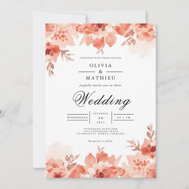 Coral Blossom Archway Romance Wedding Invitation (Front)