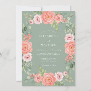 Coral Blossom Border Wedding Invitation