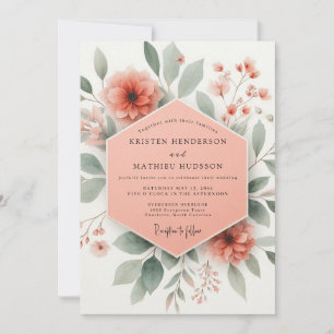 Coral Blossom Botanical Romance Wedding Invitation