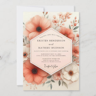 Coral Blossom Enchantment Wedding Invitation