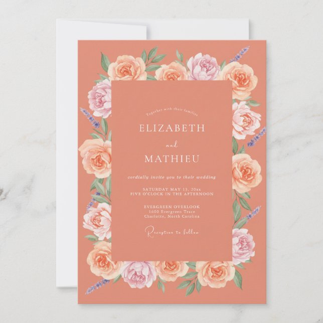 Coral Blossom Floral Wedding Invitation (Front)