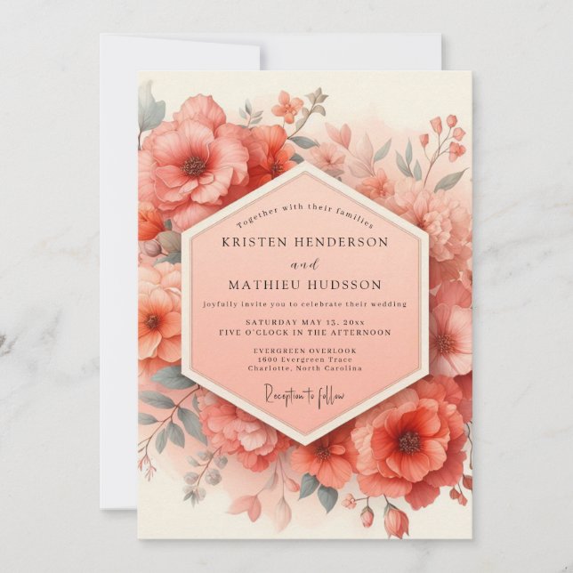 Coral Blossom Romantic Opulence Wedding Invitation (Front)