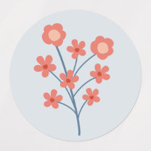 Coral Blossom Sprigs on Misty Blue Pattern