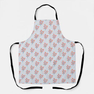 Coral Blossom Sprigs on Misty Blue Pattern  Apron