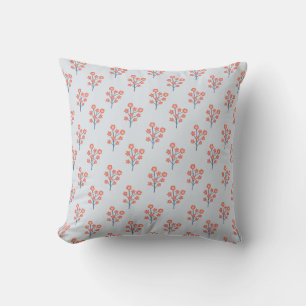 Coral Blossom Sprigs on Misty Blue Pattern Cushion