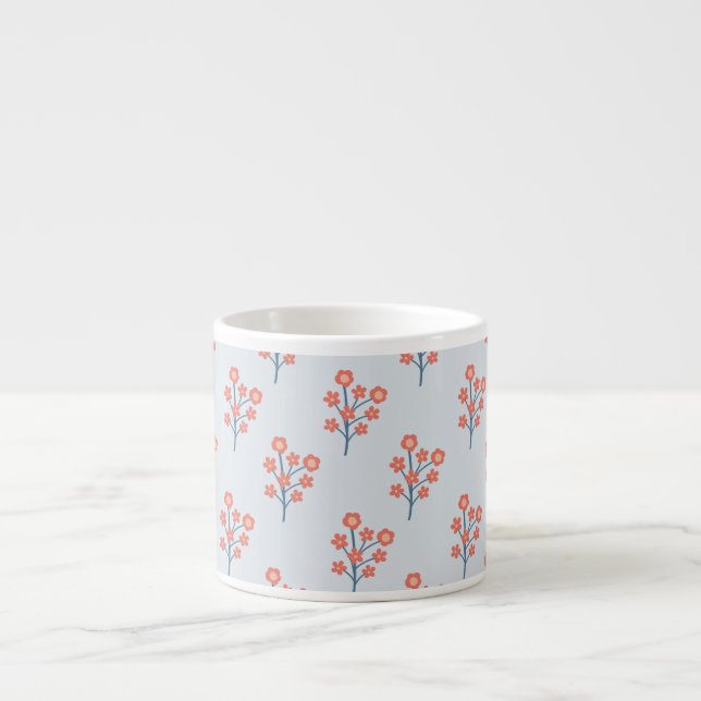 Coral Blossom Sprigs on Misty Blue Pattern  Espresso Cup (Front)