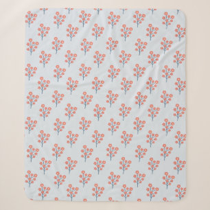 Coral Blossom Sprigs on Misty Blue Pattern Sherpa Blanket