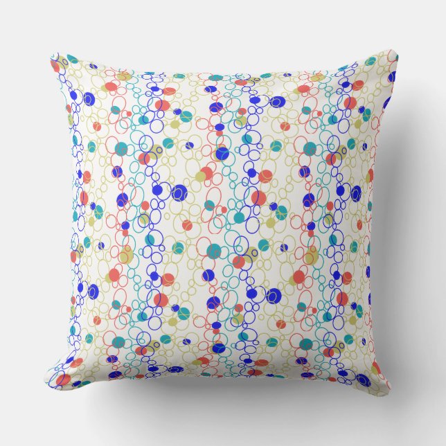 Coral Blue Aqua Lime Green Circles Dots Cushion (Front)