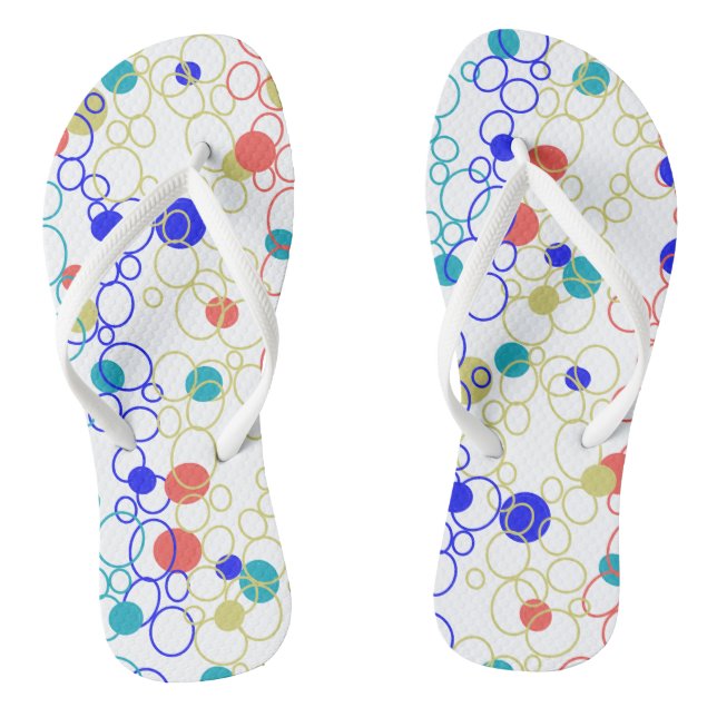 Coral Blue Aqua Lime Green Circles Dots Flip Flops (Footbed)