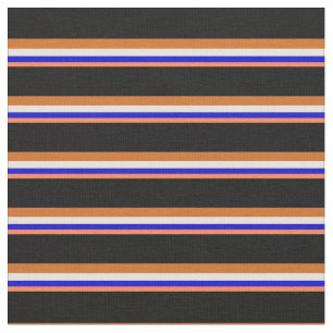 Coral, Blue, Beige, Chocolate & Black Lines Fabric