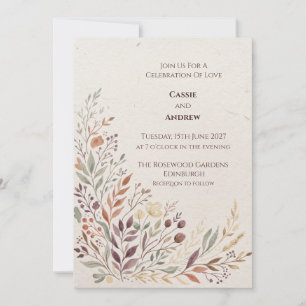Coral Blue Botanical Wedding Invitation