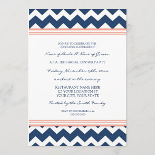 Coral Blue Chevron Rehearsal Dinner Party Invitation