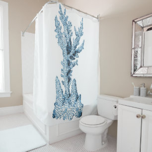 Coral blue coastal ocean watercolor shower curtain