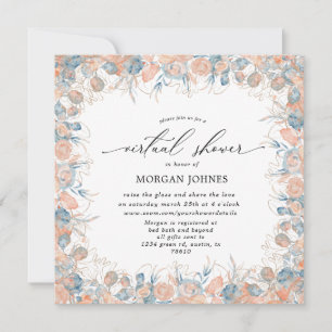 coral blue coastal virtual Shower Invitation