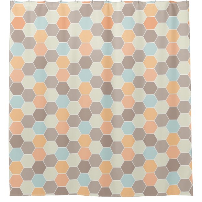 Coral Blue Cream Clay Honeycomb Pattern Shower Curtain (Front)