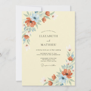 Coral Blue Delicate Floral Wedding Invitation