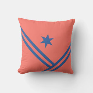 Coral Blue Diagonal Stripes Star Modern Graphic Cushion