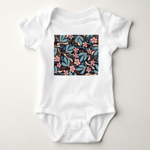 Coral Blue Floral Dark Print Baby Bodysuit