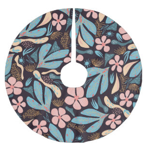 Coral Blue Floral Dark Print Brushed Polyester Tree Skirt