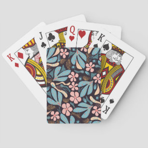 Coral Blue Floral Dark Print Playing Cards