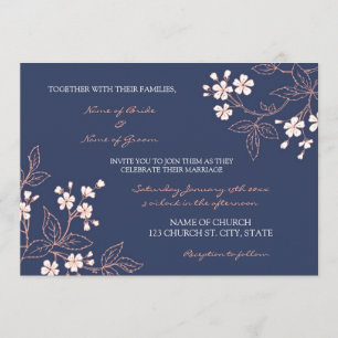 Coral Blue Floral Wedding Invitation Cards