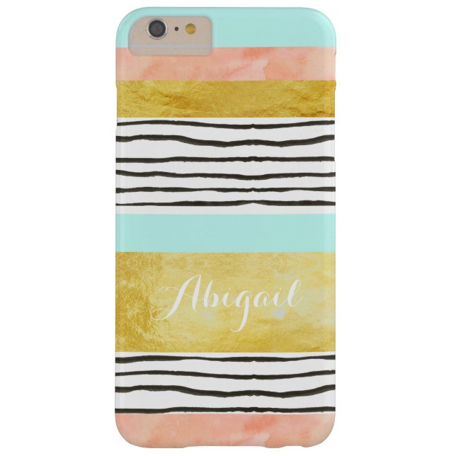 Coral Blue Gold Stripes iPhone 6/6s Plus Case (Back)