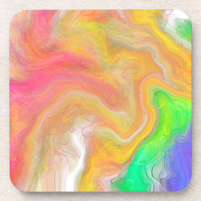 Coral, Blue, Green, Pink Abstract Fluid Art   Coaster (Front)