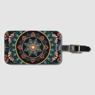 Coral Blue Mandala, Sacred Geometry Boho Ethnic Luggage Tag