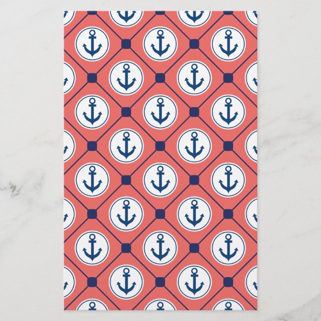 Coral Blue Nautical Anchor Pattern (Front)