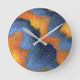 Coral Blue & Orange Round Clock