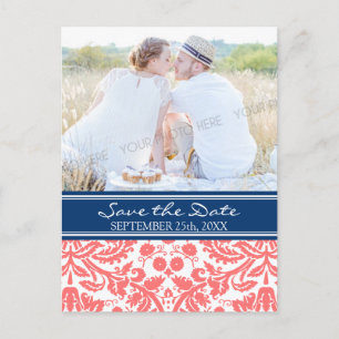 Coral Blue Photo Save the Date Wedding Postcards