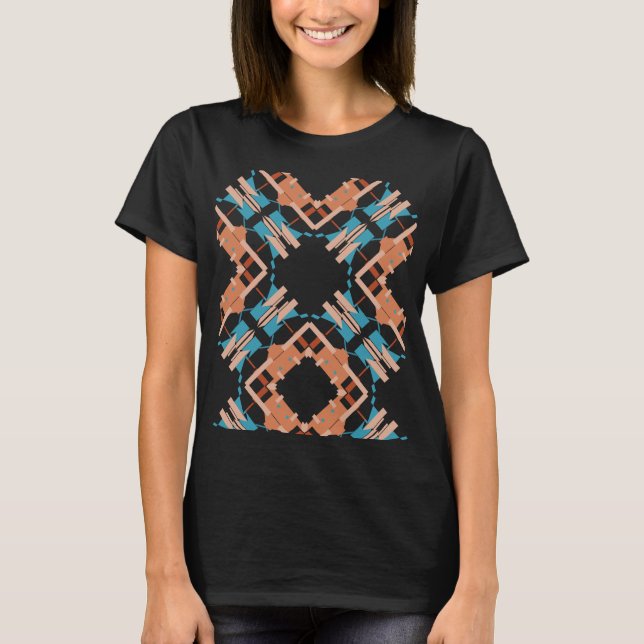 Coral Blue Rust Southwest Look Crisscross Abstract T-Shirt (Front)