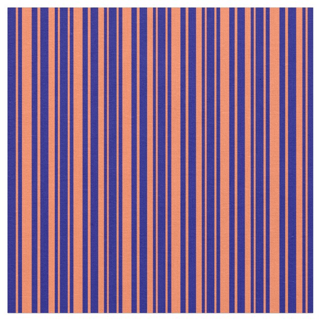 Coral & Blue Stripes Fabric (Close Up)
